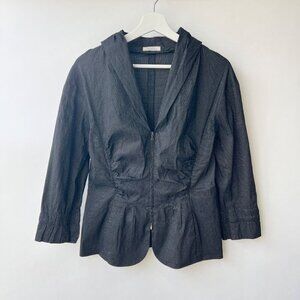 Nina Ricci Y2K peplum stretchy silk ruched detail top, black dots, Size 44/10US